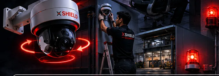 Xshield technicians installing a 360 degree PTZ IP camera